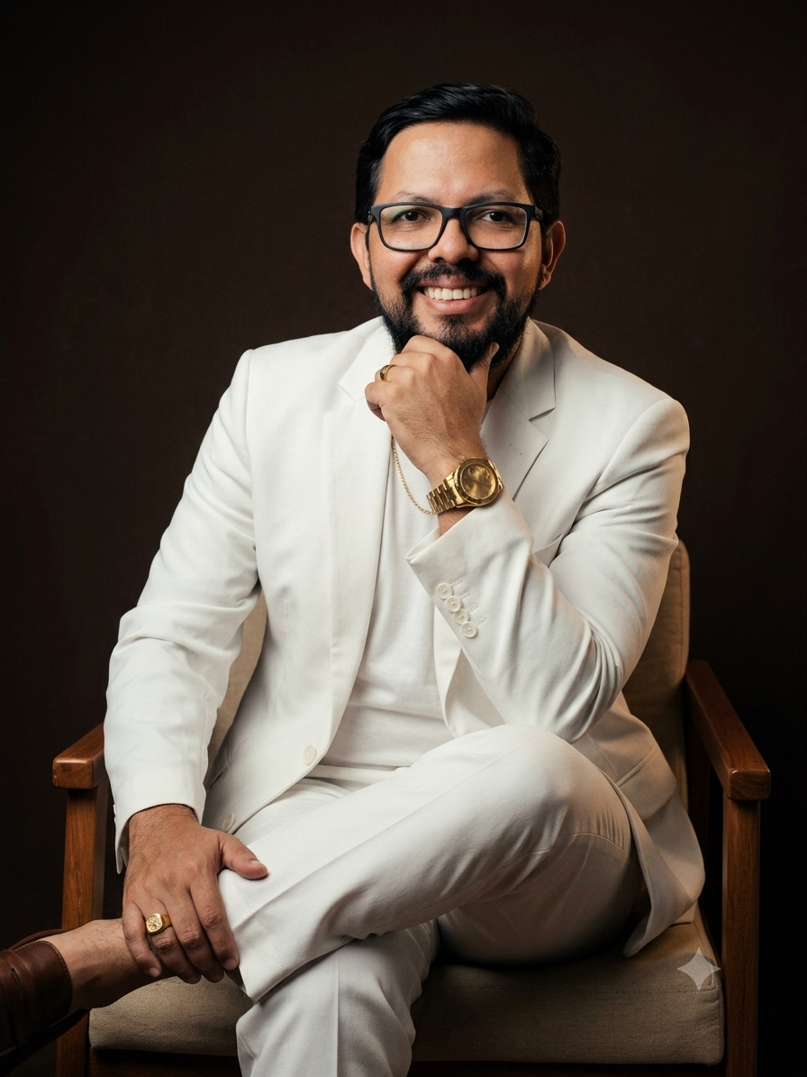 Foto do enfermeiro Alex Mendes sorrindo, sentado em uma cadeira